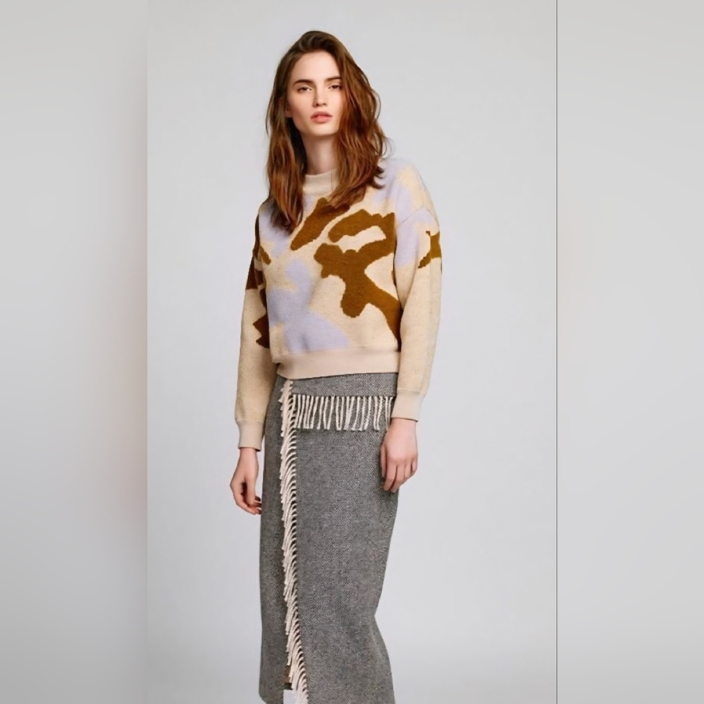 Nanushka Last Crop Abstract Marble Jacquard Knit Crewneck Sweater Size S